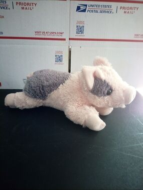 Aurora Plush Pink and Gray Pig Stuffed Animal - Soft Small Pet Toy